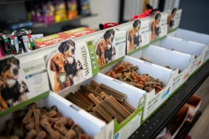 indoor dog enrichment - dog treats on display 